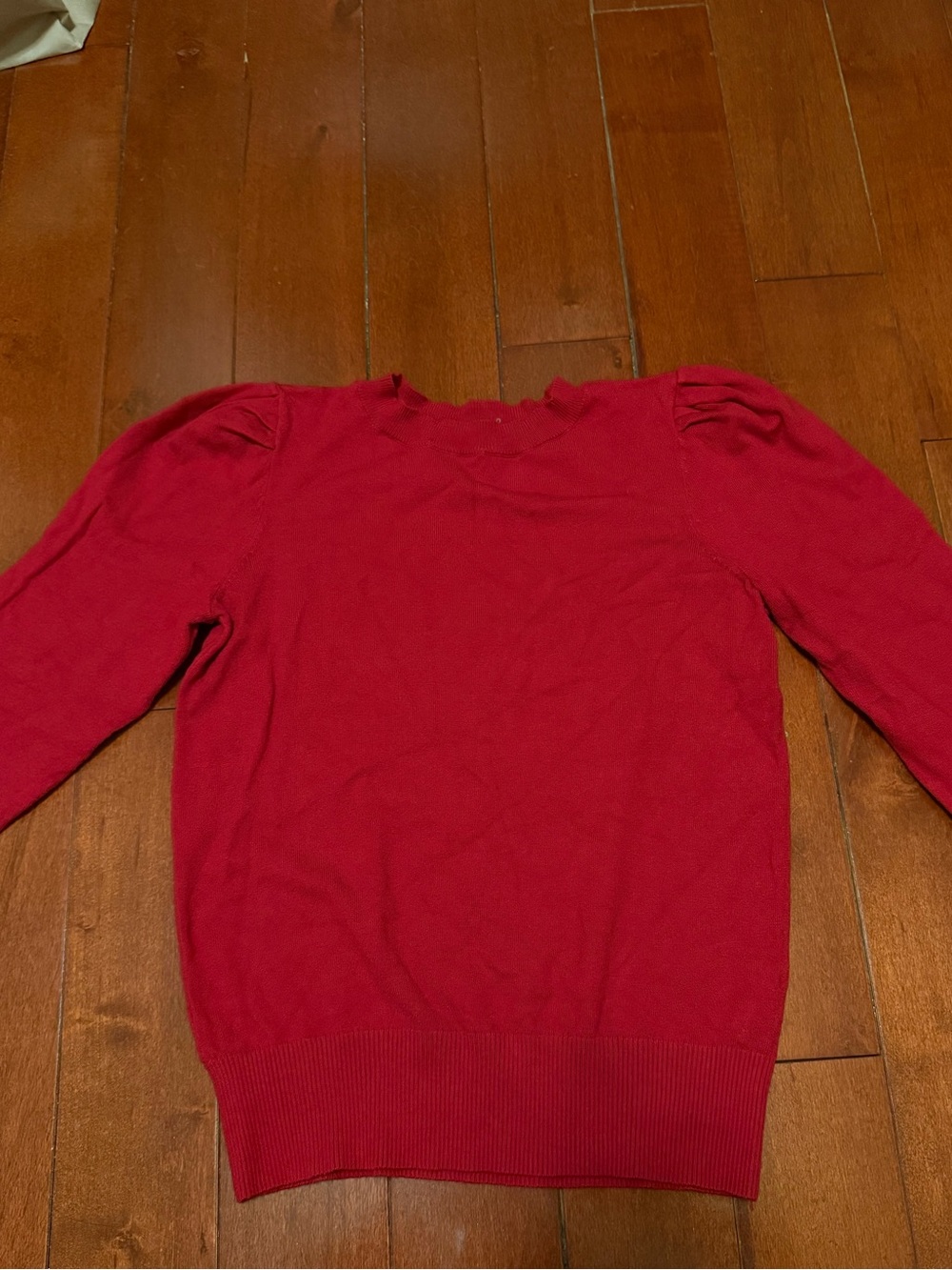 Red Women's Puff-Sleeve Sweater with thumb hole